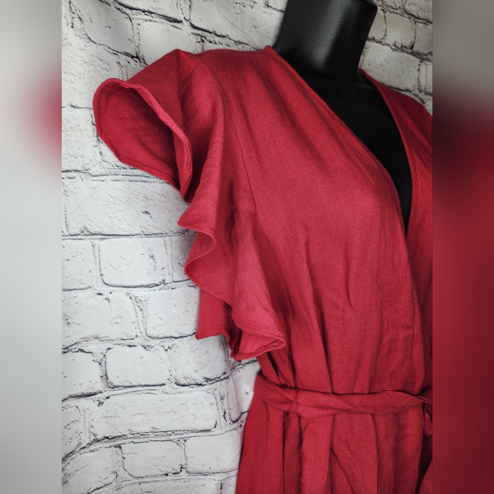 Lulu's Magenta Ruffle Wrap Dress Size Medium NWOT - Picture 5 of 10